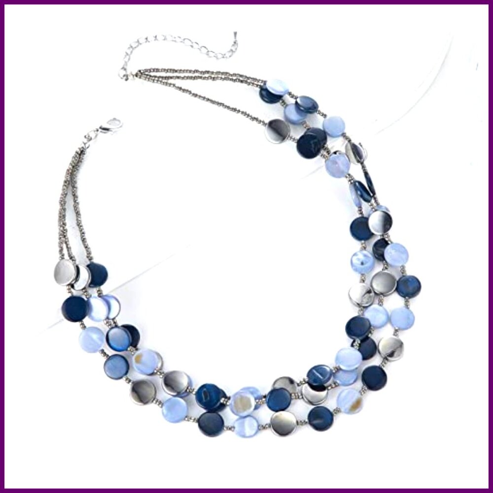 Layered Beaded Statement Necklace, Shell Alloy, 1… - image 7